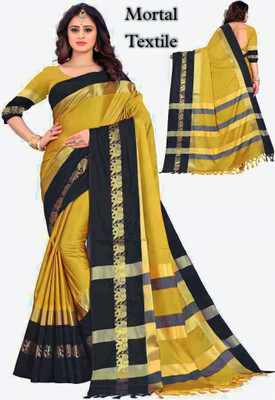 Mortal Textile Solid/Plain Handloom Cotton Silk Saree(Brown)
