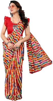 RAJESHWAR FASHION Printed Daily Wear Georgette Saree(Red, Multicolor)