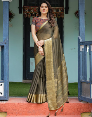 Satrani Woven, Embellished Mangalagiri Chiffon Saree(Green)