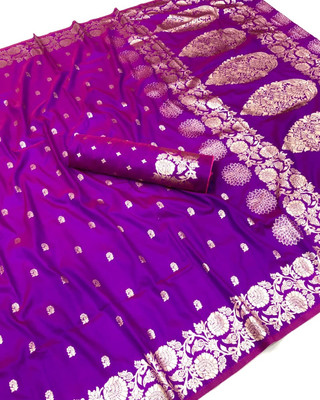 DIVINE JUNCTION WEAR Printed Banarasi Satin Saree(Purple)