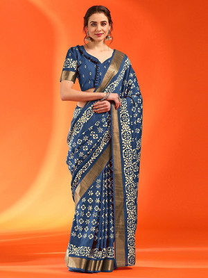 Anouk Rustic Printed Chinnalapattu Silk Blend Saree(Blue)