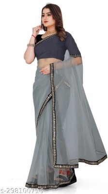 RE Renny Enterprise Self Design Bollywood Net Saree(Grey)