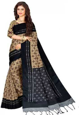 makalitraders Self Design Sambalpuri Pure Cotton Saree(Beige, Black)