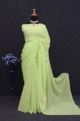 ZENFAB THREADS Self Design Bollywood Georgette Saree(Green)