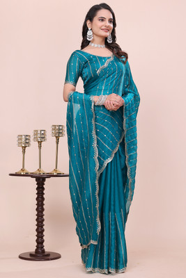 K 5 FASHION Embellished Bollywood Jimmy choo Saree(Light Green)