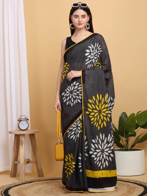 Shiv Shakti Emorium Printed Daily Wear Pure Cotton Saree(Grey)