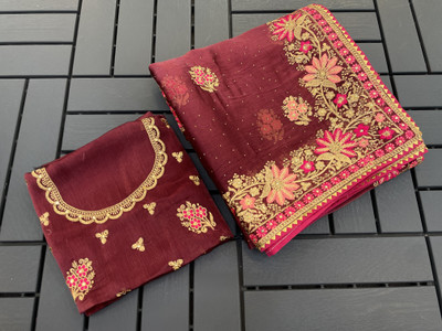 KHRITI FAB Embroidered Bollywood Jimmy choo Saree(Maroon)