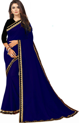 Queen worth Solid/Plain Bollywood Georgette Saree(Dark Blue)