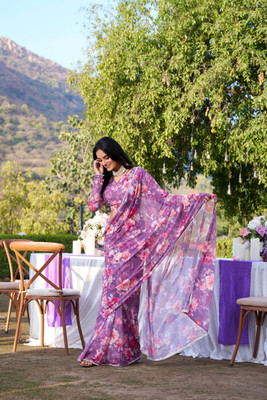 Julee Printed Bollywood Georgette Saree(Pack of 2, Purple)