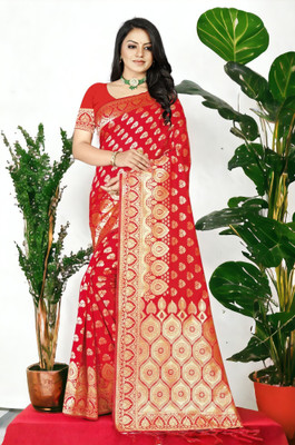 Pikham Embellished Banarasi Jacquard Saree(Red)