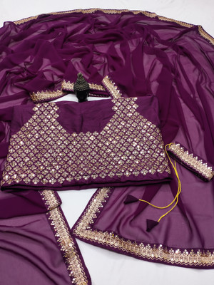 J P FASHION Embroidered Bollywood Dupion Silk Saree(Purple)