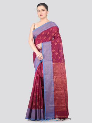 PinkLoom Woven Handloom Cotton Blend Saree(Magenta)