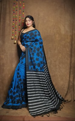 binita Self Design Sambalpuri Cotton Blend Saree(Dark Blue, Black)