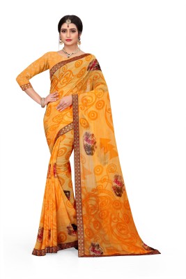 Indian Fashionista Floral Print Bandhani Georgette Saree(Mustard)