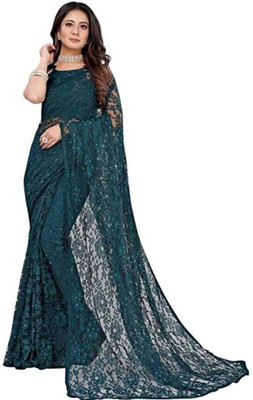 NORAFLEX Embroidered Daily Wear Net Saree(Dark Green)