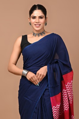 Crafts Moda Solid/Plain Handloom Pure Cotton Saree(Dark Blue)