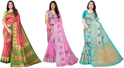 Priyashi Printed Kanjivaram Art Silk Saree(Pack of 3, Pink, Blue)