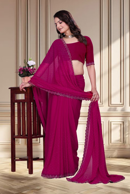 Divine Fabrics Embellished Bollywood Georgette Saree(Pink)