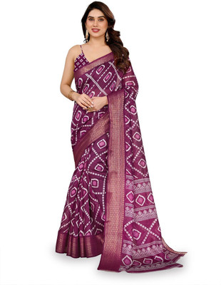 Moda Rapido Printed Bandhani Cotton Blend Saree(Purple)