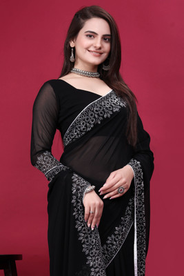 meaven tex Solid/Plain Bollywood Georgette Saree(Black)