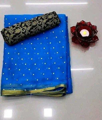 Shubh Shree Woven Banarasi Chiffon Saree(Blue)