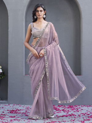 Tikhi Imli Solid/Plain Bollywood Net Saree(Pink)