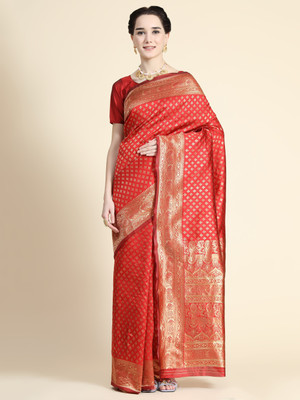 AVANTIKA FASHION Woven Kanjivaram Pure Silk, Art Silk Saree(Red)