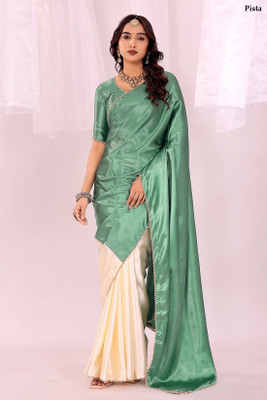 Suali Solid/Plain, Embroidered Bollywood Satin Saree(Light Green)