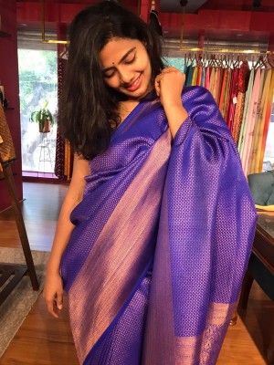 Nimidiya Self Design, Woven Kanjivaram Jacquard Saree(Blue)