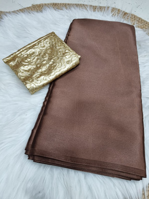 Arpita Fashion Solid/Plain Bollywood Satin Saree(Brown)