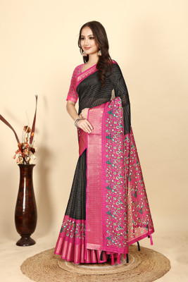 AA ONE ENTERPRISE Checkered Bollywood Cotton Blend Saree(Black)