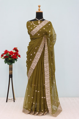 SHUBHDRASHTI NX Embroidered Bollywood Organza Saree(Maroon)