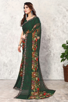 YASHIKA Dyed Daily Wear Georgette Saree(Green)