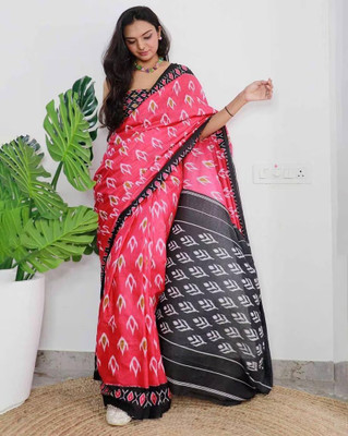 SPOTXY Self Design, Blocked Printed, Color Block, Digital Print, Printed Bandhani Pure Cotton Saree(Pink)