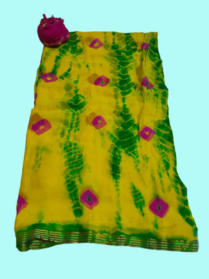 KHATRI AND SONS Digital Print Bandhani Chiffon Saree(Green)