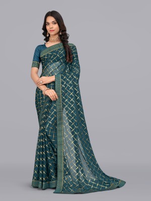 JAY AMBEY FABRICS Embellished Bollywood Lycra Blend Saree(Blue)