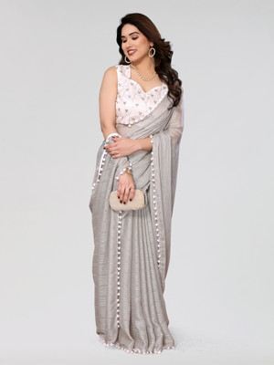 APERA Striped Daily Wear Polyester Saree(Grey)