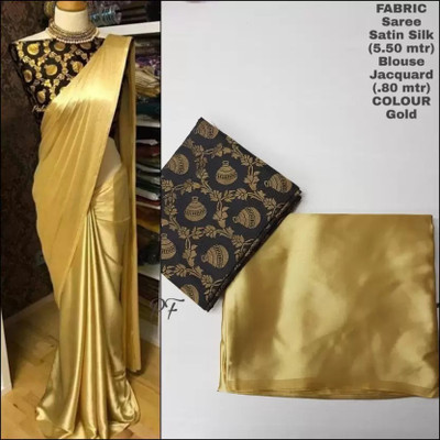 VKARAN Solid/Plain Bollywood Pure Silk Saree(Gold)