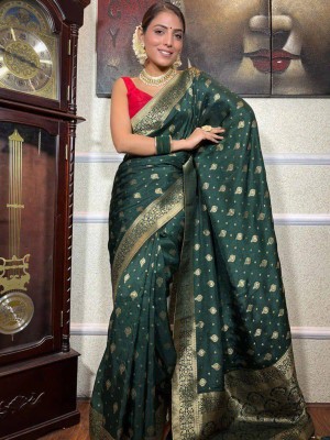 Aika Embellished Banarasi Pure Silk Saree(Green)