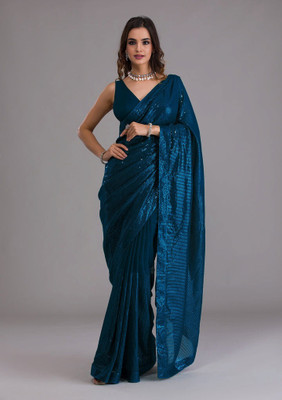 balaji textiles Embellished, Embroidered Bollywood Georgette Saree(Light Blue)
