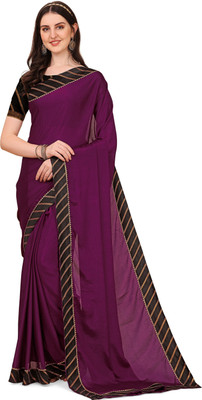JS Clothing Mart Solid/Plain Banarasi Chiffon Saree(Purple)