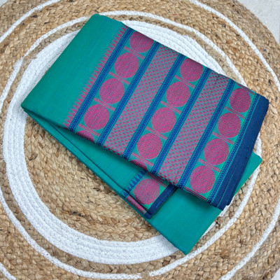 PK TRENDY COLLECTIONS Woven, Geometric Print, Solid/Plain Kalamkari Pure Cotton Saree(Blue)