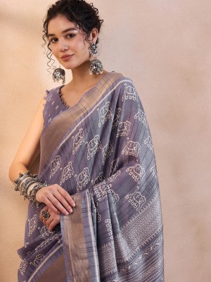 Sareemall Printed Madurai Silk Blend Saree(Grey)