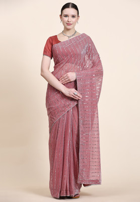 miracletex Dyed Bollywood Lycra Blend Saree(Maroon)