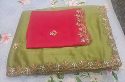LOC Self Design Madhubani Organza Saree(Multicolor)