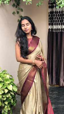 Rani creation Temple Border Banarasi Cotton Silk Saree(Multicolor)