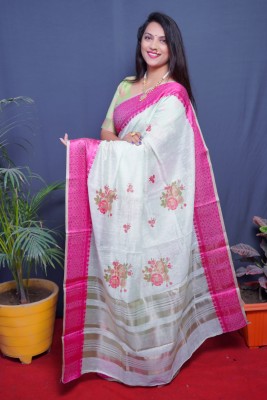 OFLINE SELECTION Woven Bollywood Linen Saree(Pink)