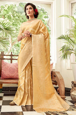 KARAGIRI Woven Kanjivaram Silk Blend Saree(Cream)