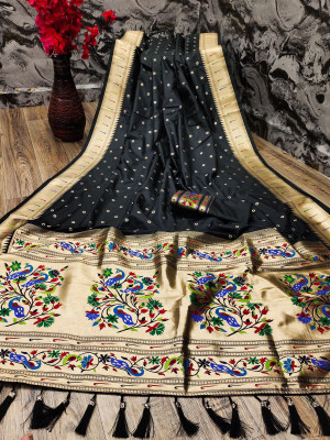 ZILVIRA Woven Paithani Pure Silk, Art Silk Saree(Black)