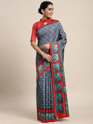 Divastri Printed Sambalpuri Silk Blend Saree(Grey)